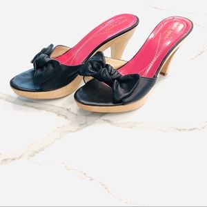 Kate Spade Leather Bow Wooden Heels
